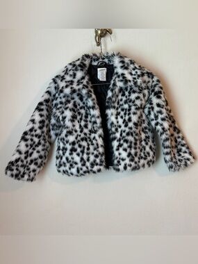 Kids Gymboree Black & White Faux Fur Leopard Print Polka Dot Pea Coat